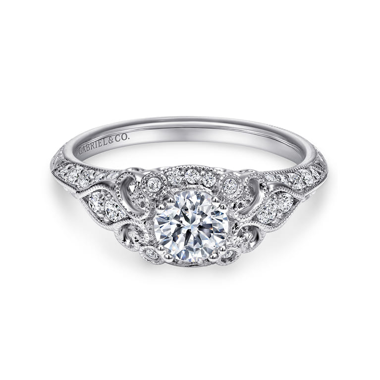 Abel - Unique 14K White Gold Vintage Inspired Diamond Halo Engagement Ring - 0.3 ct - Shot 1