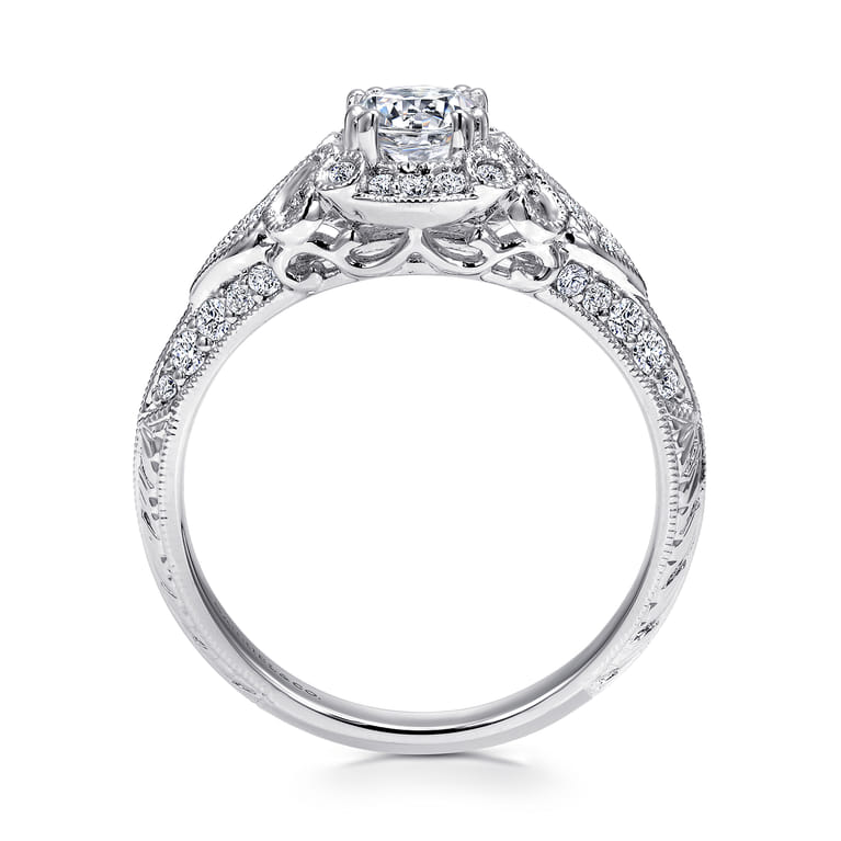 Abel - Unique 14K White Gold Vintage Inspired Diamond Halo Engagement Ring - 0.3 ct - Shot 2