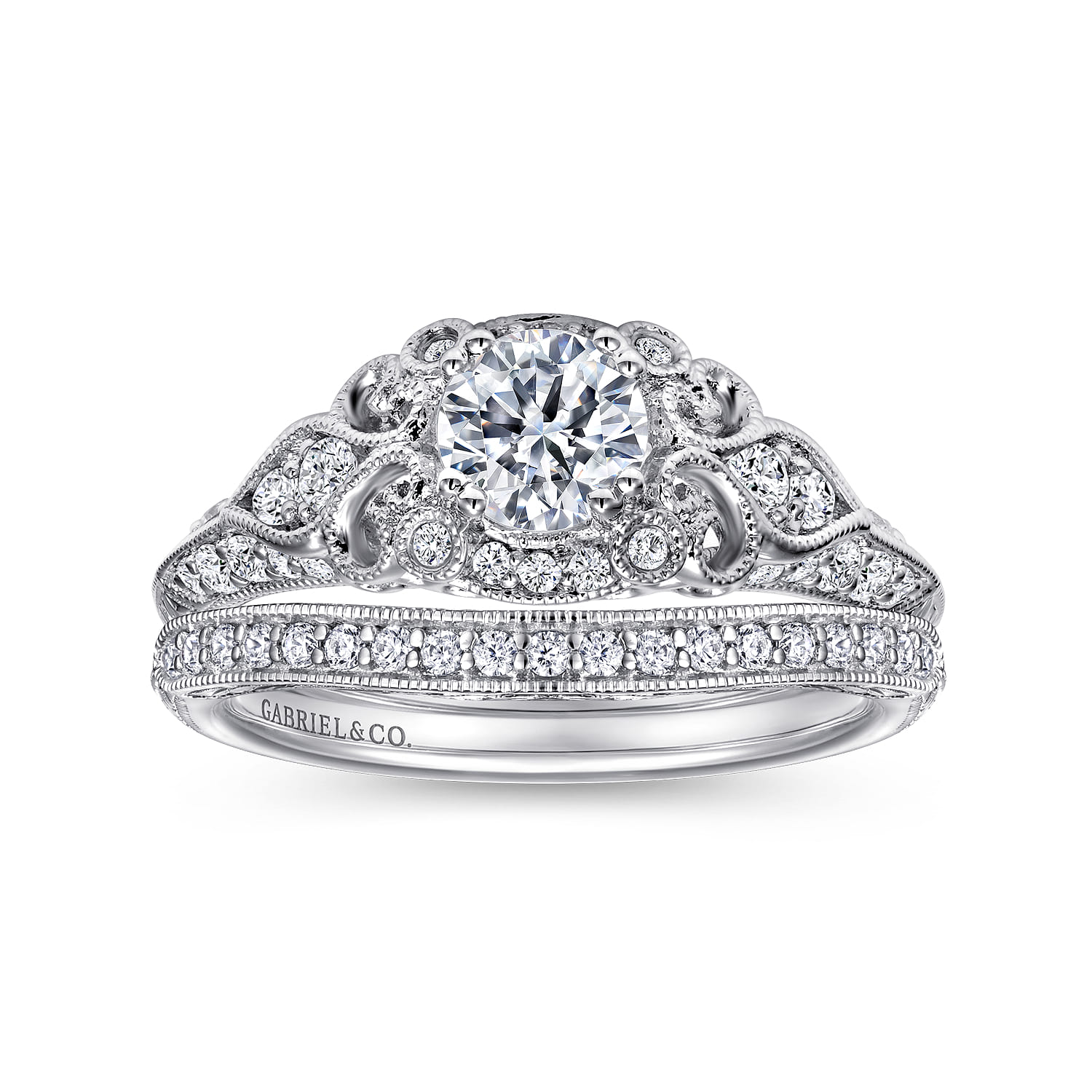 Abel - Unique 14K White Gold Vintage Inspired Diamond Halo Engagement Ring - 0.3 ct - Shot 4