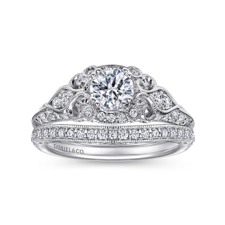 Abel - Unique 14K White Gold Vintage Inspired Diamond Halo Engagement Ring - 0.3 ct - Shot 4