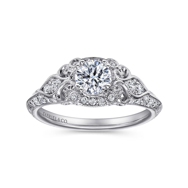 Abel - Unique 14K White Gold Vintage Inspired Diamond Halo Engagement Ring - 0.3 ct - Shot 5