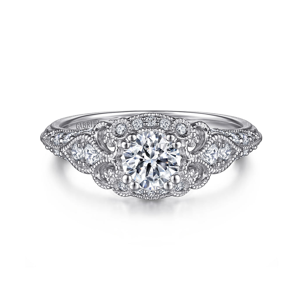 Round Halo Ring in 14k White Gold Gabriel ER11865R2W44JJ
