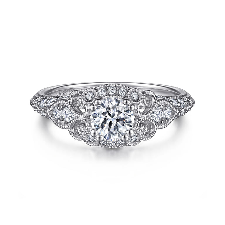 Abel - Unique 14K White Gold Vintage Inspired Diamond Halo Engagement Ring - 0.3 ct - Shot 1
