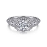 Abel - Unique 14K White Gold Vintage Inspired Diamond Halo Engagement Ring - 0.39 ct
