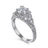 Abel - Unique 14K White Gold Vintage Inspired Diamond Halo Engagement Ring - 0.39 ct