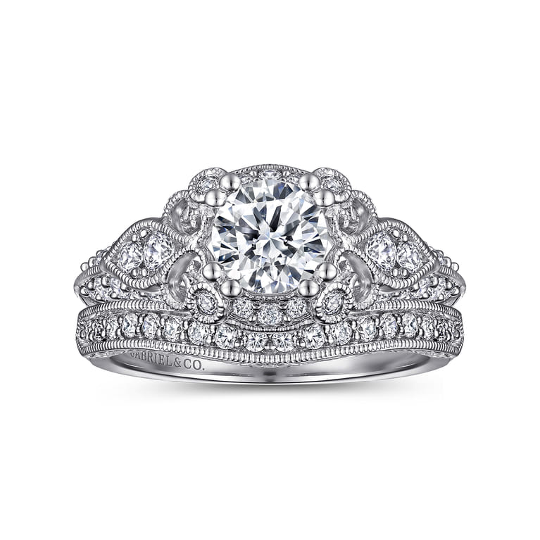Abel - Unique 14K White Gold Vintage Inspired Diamond Halo Engagement Ring - 0.39 ct - Shot 4