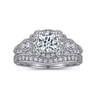 Abel - Unique 14K White Gold Vintage Inspired Diamond Halo Engagement Ring - 0.39 ct