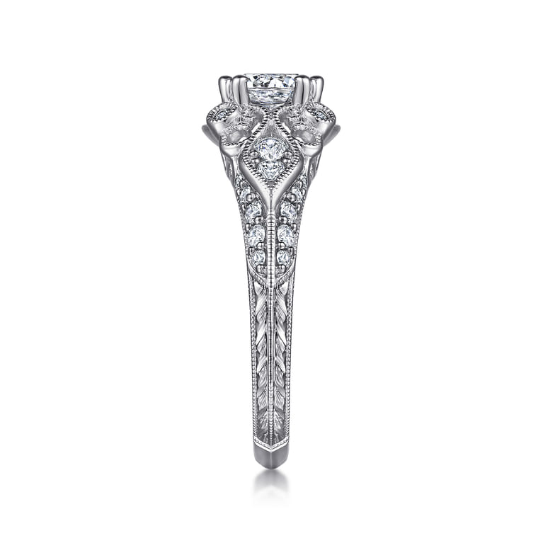 Abel - Unique 14K White Gold Vintage Inspired Diamond Halo Engagement Ring - 0.39 ct - Shot 5