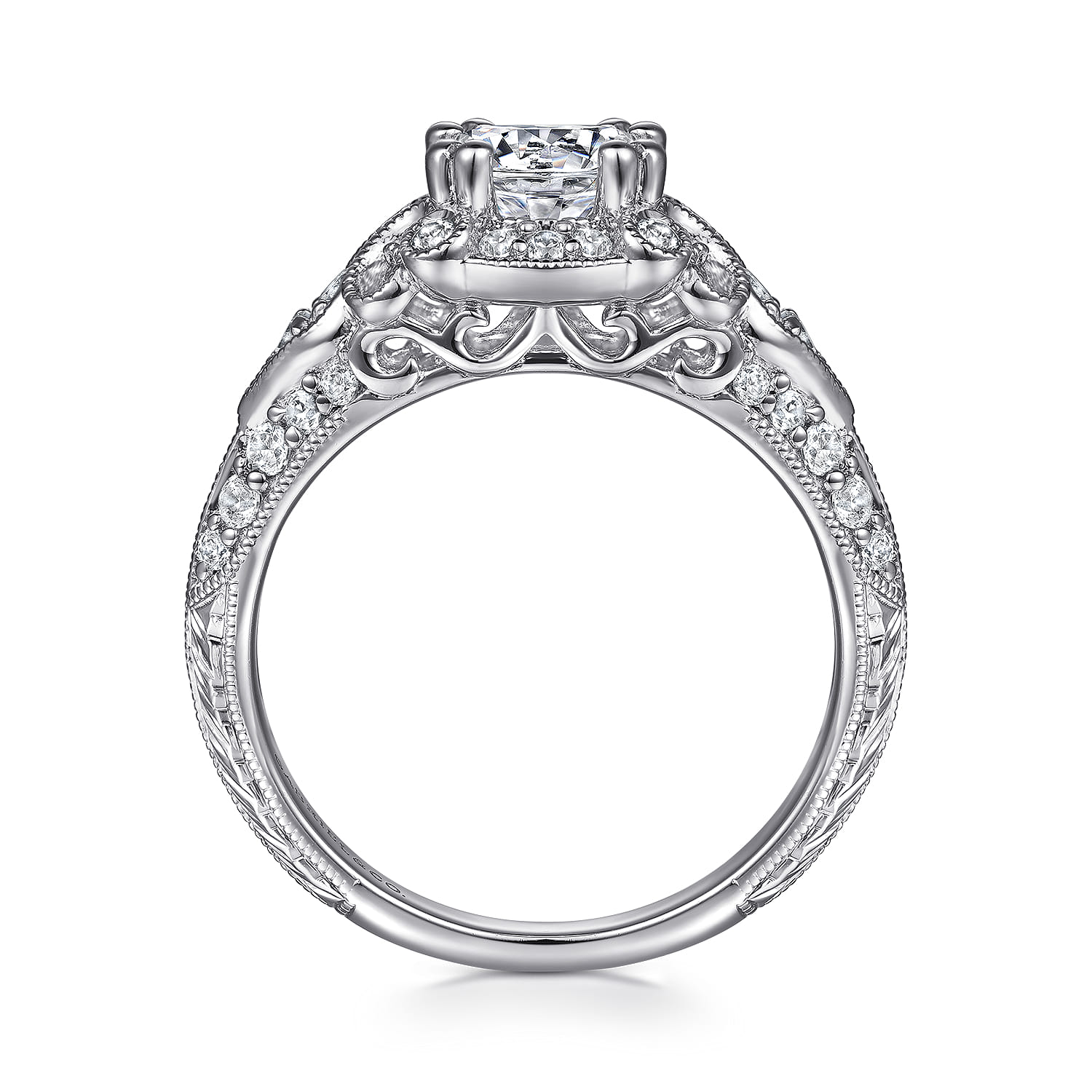 Abel - Vintage Inspired 14K White Gold Fancy Halo Round Diamond Engagement Ring - 0.46 ct - Shot 2