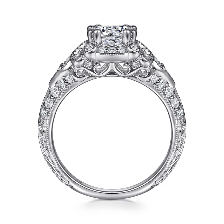 Abel - Vintage Inspired 14K White Gold Fancy Halo Round Diamond Engagement Ring - 0.46 ct - Shot 2