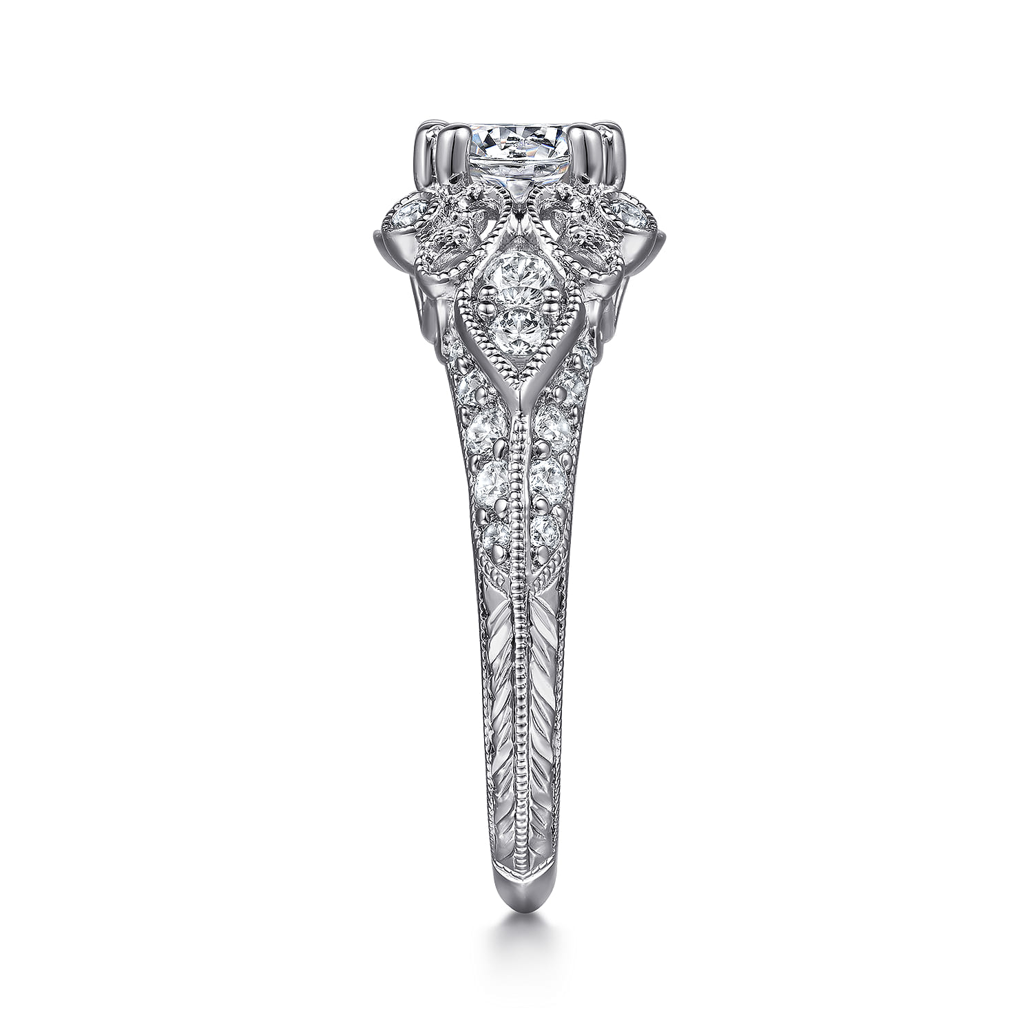 Abel - Vintage Inspired 14K White Gold Fancy Halo Round Diamond Engagement Ring - 0.46 ct - Shot 5