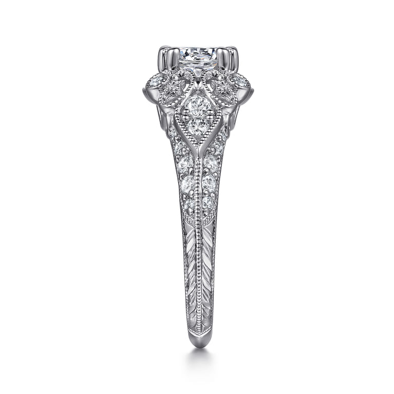 Abel - Vintage Inspired 14K White Gold Fancy Halo Round Diamond Engagement Ring - 0.46 ct - Shot 5