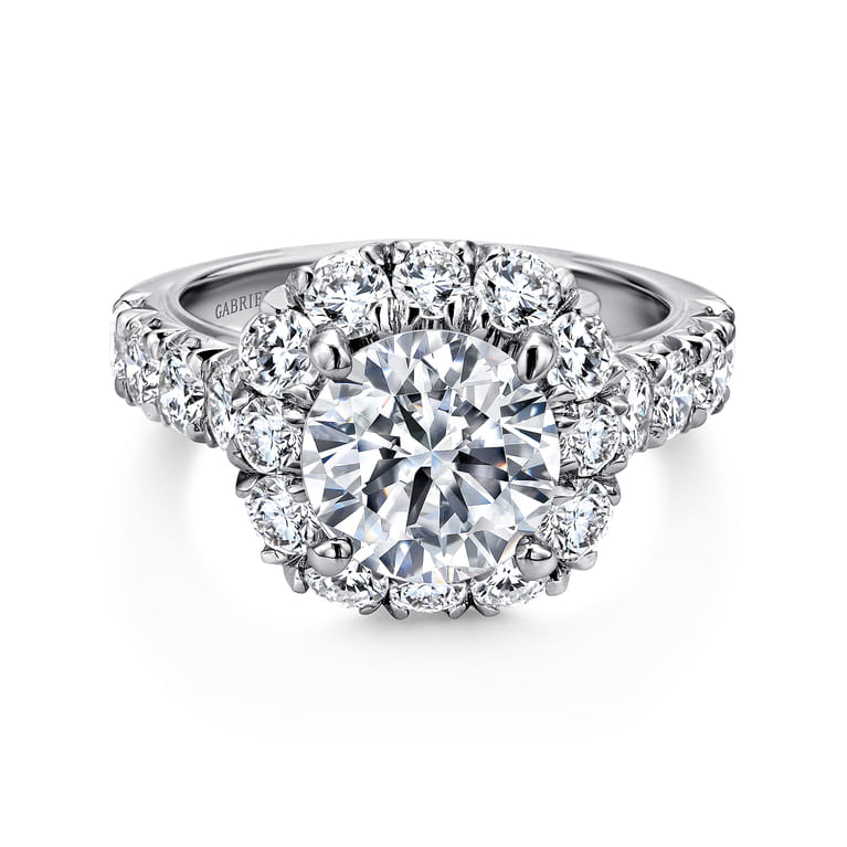Ivory - 14K White Gold Cushion Halo Round Diamond Engagement Ring - 1.85 ct - Shot 1
