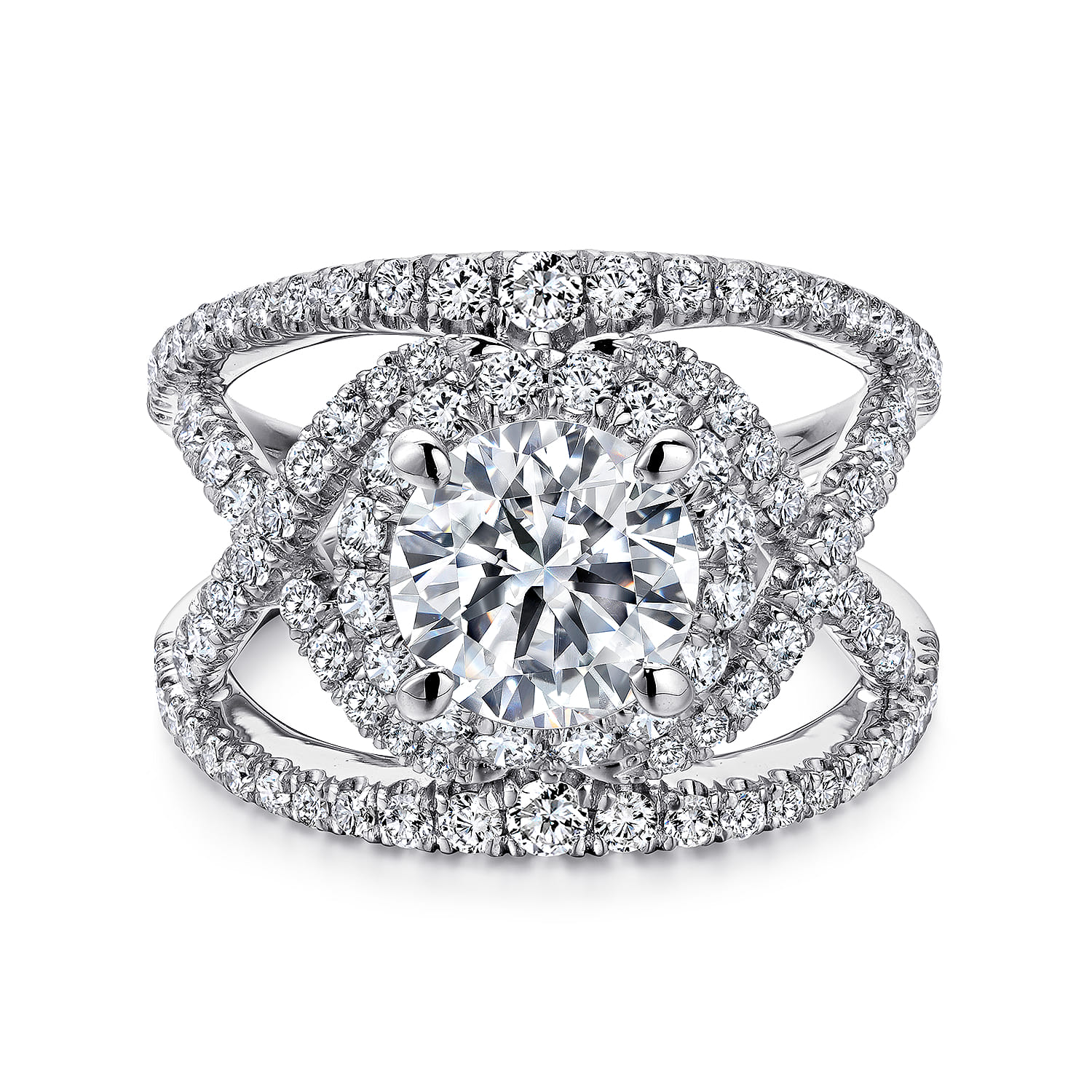 Naples - 14K White Gold Round Halo Diamond Engagement Ring - 1.07 ct - Shot 1