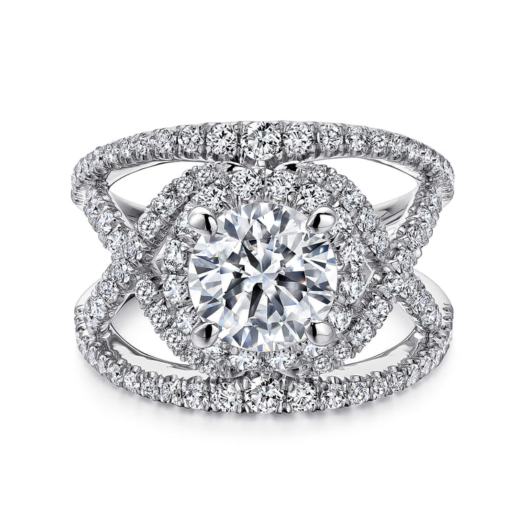 Naples - 14K White Gold Round Halo Diamond Engagement Ring - 1.07 ct - Shot 1