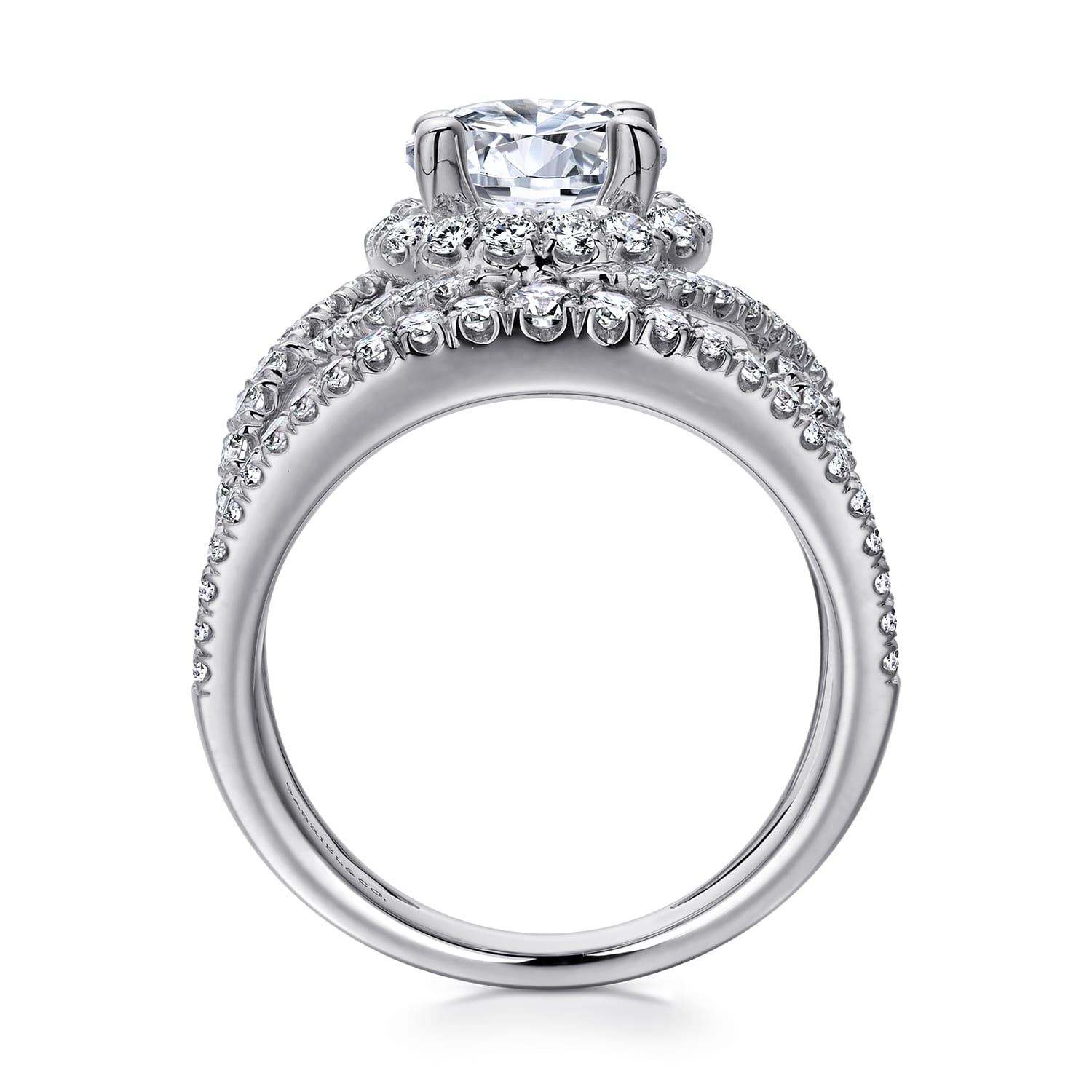 Naples - 14K White Gold Round Halo Diamond Engagement Ring - 1.07 ct - Shot 2