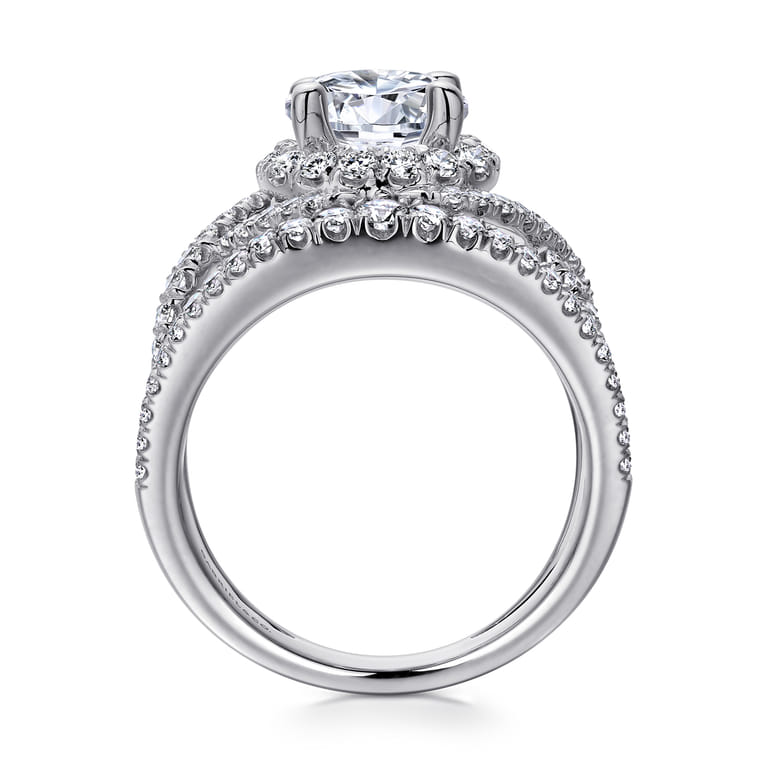 Naples - 14K White Gold Round Halo Diamond Engagement Ring - 1.07 ct - Shot 2