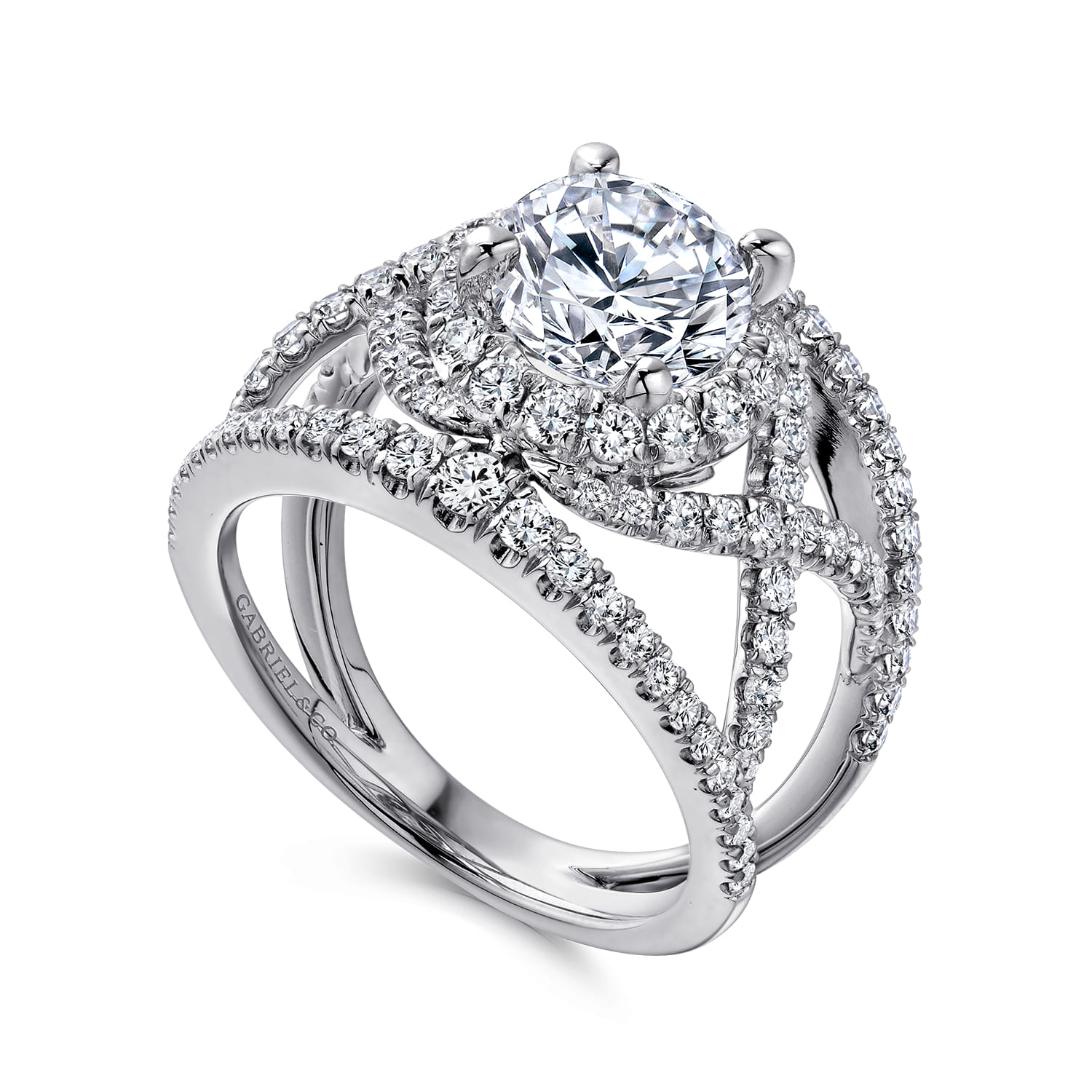 Naples - 14K White Gold Round Halo Diamond Engagement Ring - 1.07 ct - Shot 3