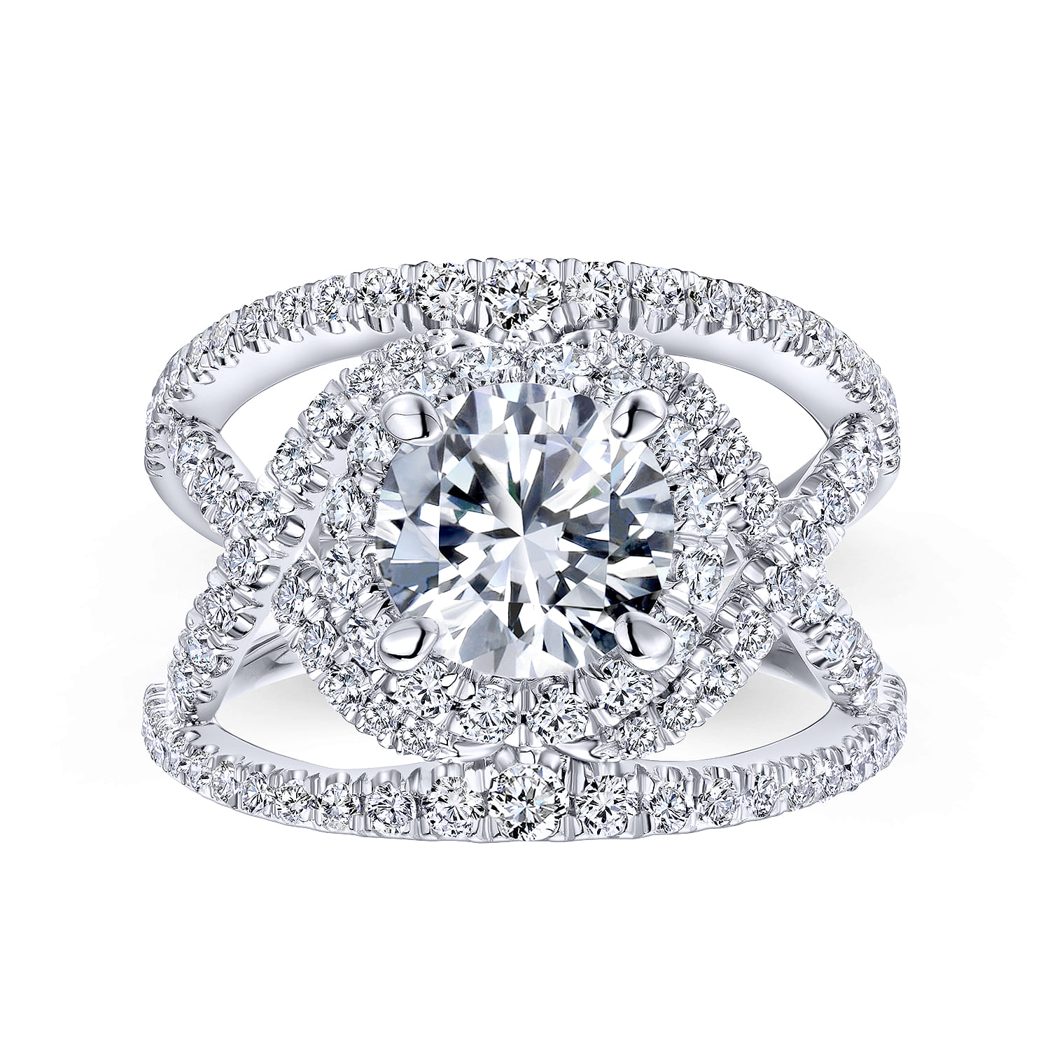 Naples - 14K White Gold Round Halo Diamond Engagement Ring - 1.07 ct - Shot 4