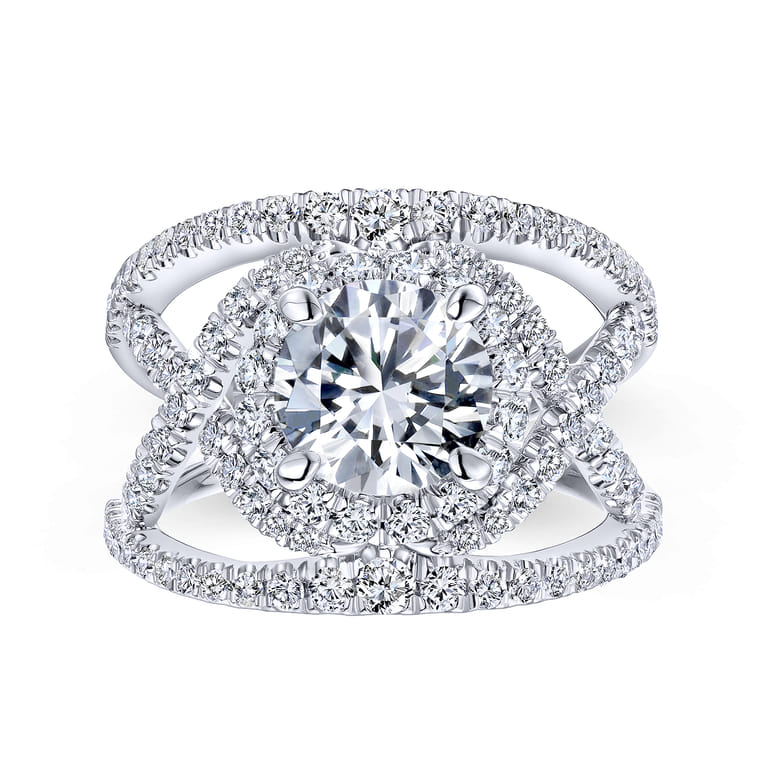 Naples - 14K White Gold Round Halo Diamond Engagement Ring - 1.07 ct - Shot 4