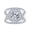 Naples - 14K White Gold Round Halo Diamond Engagement Ring - 1.07 ct