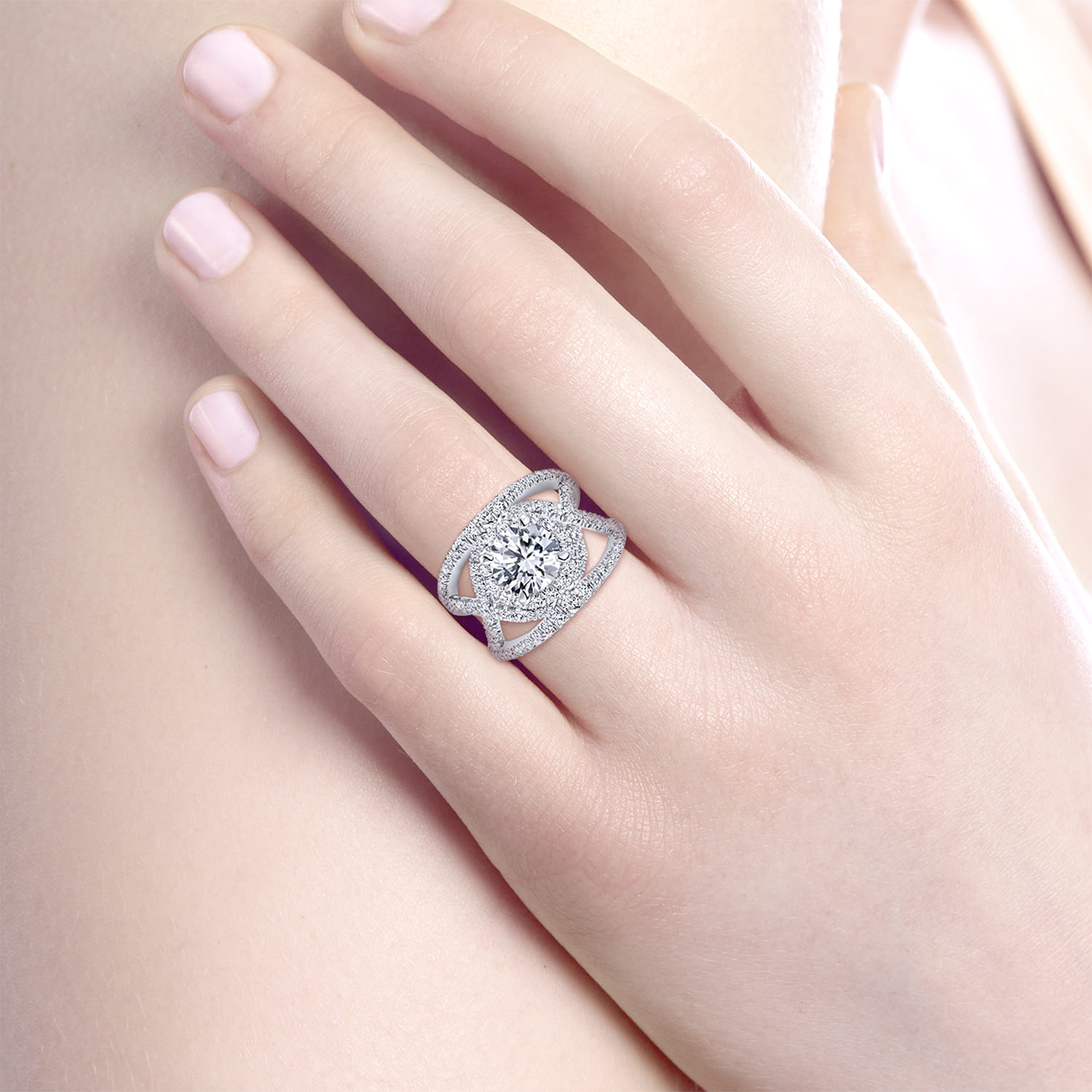 Naples - 14K White Gold Round Halo Diamond Engagement Ring - 1.07 ct - Shot 5