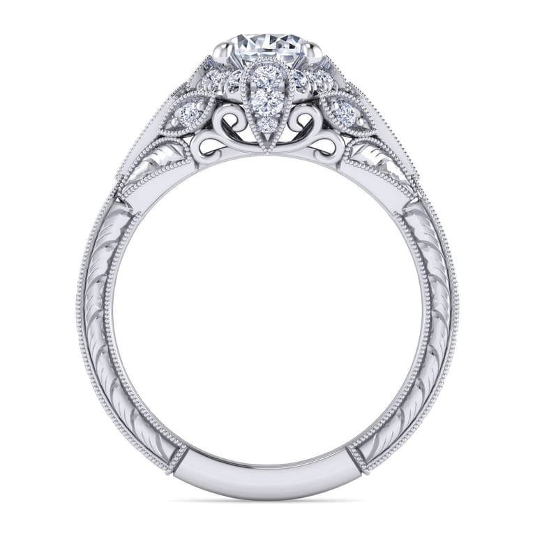 Annadale - Unique 14K White Gold Vintage Inspired Diamond Halo Engagement Ring - 0.3 ct - Shot 2
