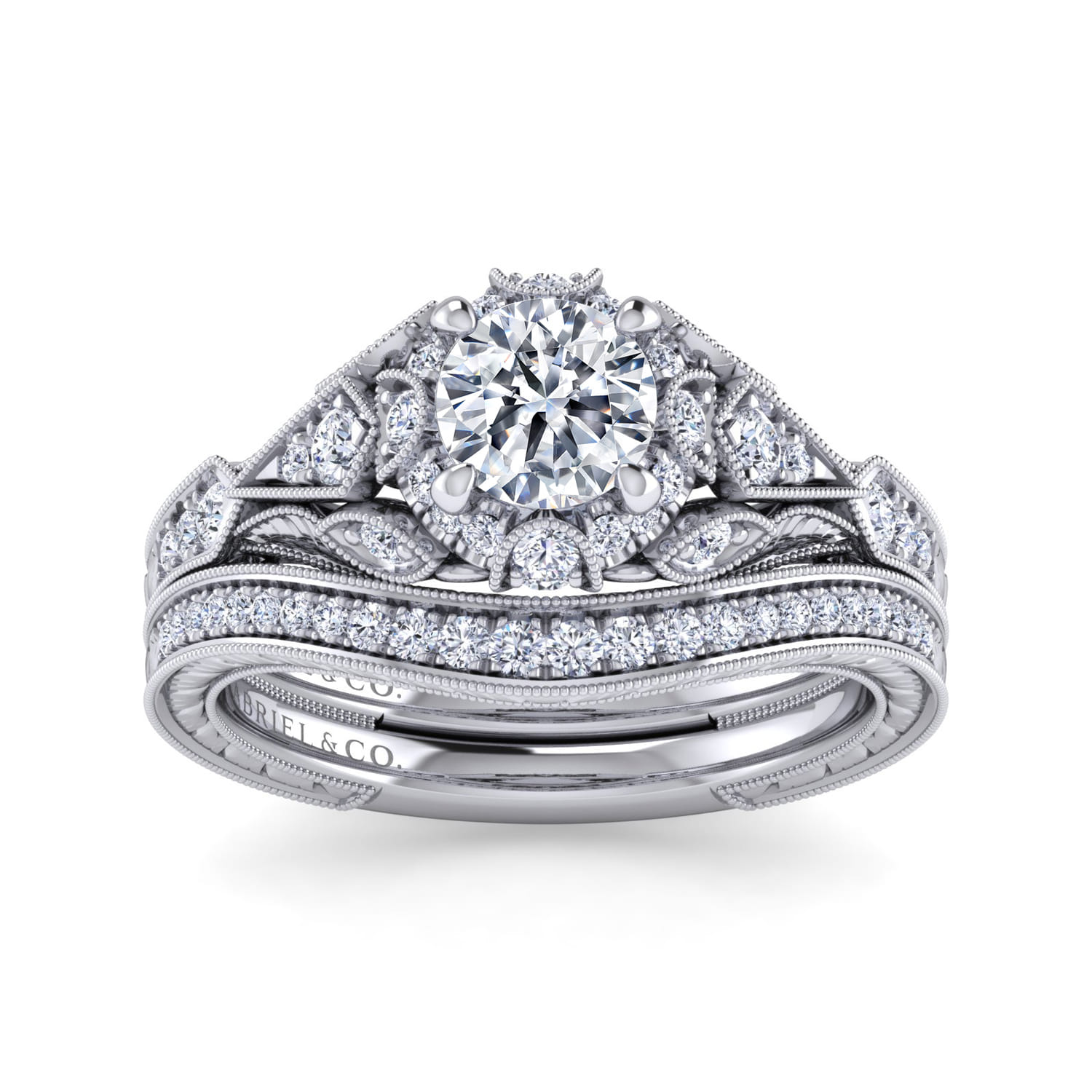 Annadale - Unique 14K White Gold Vintage Inspired Diamond Halo Engagement Ring - 0.3 ct - Shot 4