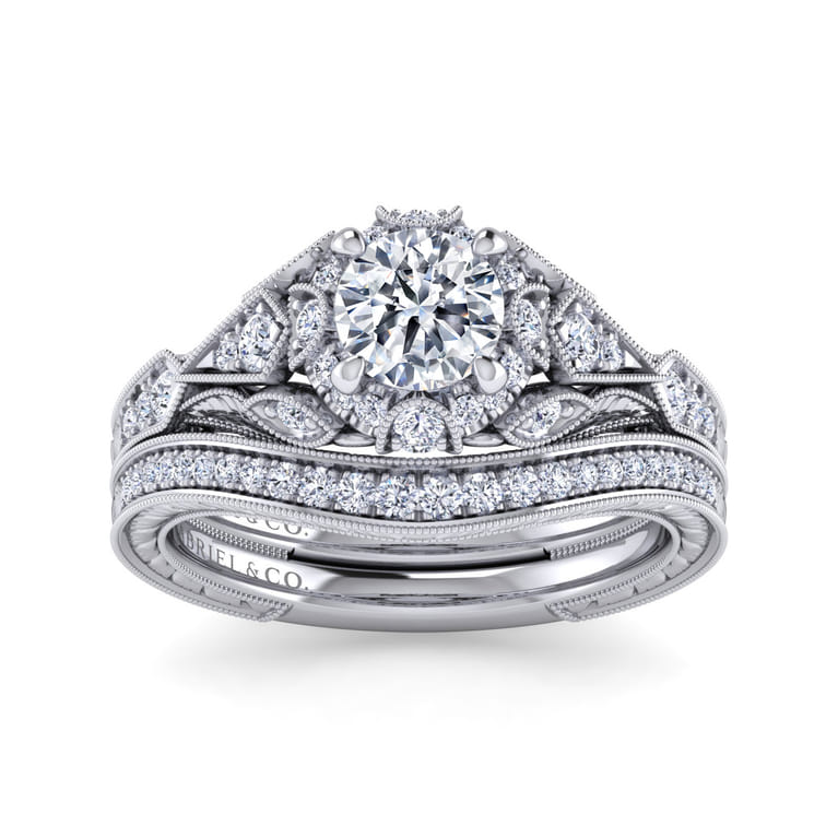Annadale - Unique 14K White Gold Vintage Inspired Diamond Halo Engagement Ring - 0.3 ct - Shot 4