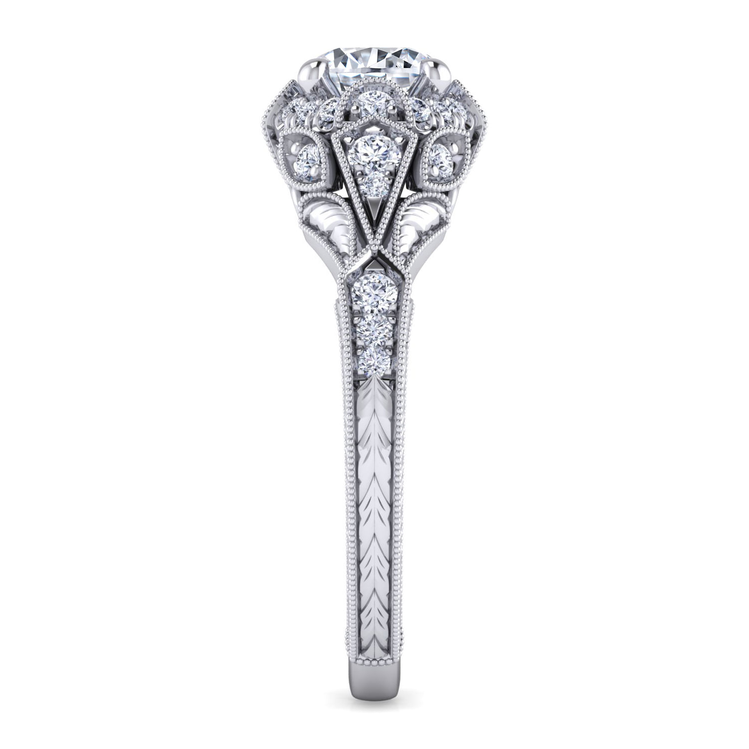 Annadale - Unique 14K White Gold Vintage Inspired Diamond Halo Engagement Ring - 0.3 ct - Shot 5