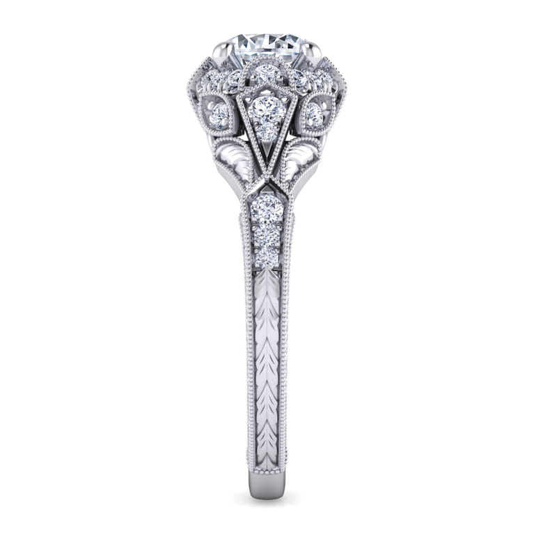 Annadale - Unique 14K White Gold Vintage Inspired Diamond Halo Engagement Ring - 0.3 ct - Shot 5