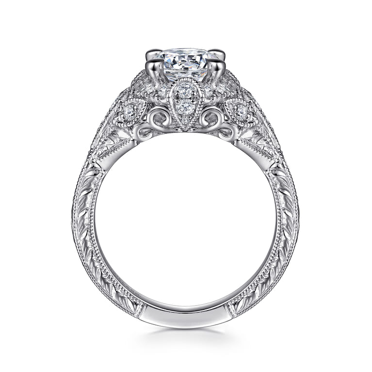 Annadale - Unique 14K White Gold Vintage Inspired Diamond Halo Engagement Ring - 0.4 ct - Shot 2