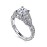 Annadale - Unique 14K White Gold Vintage Inspired Diamond Halo Engagement Ring - 0.4 ct