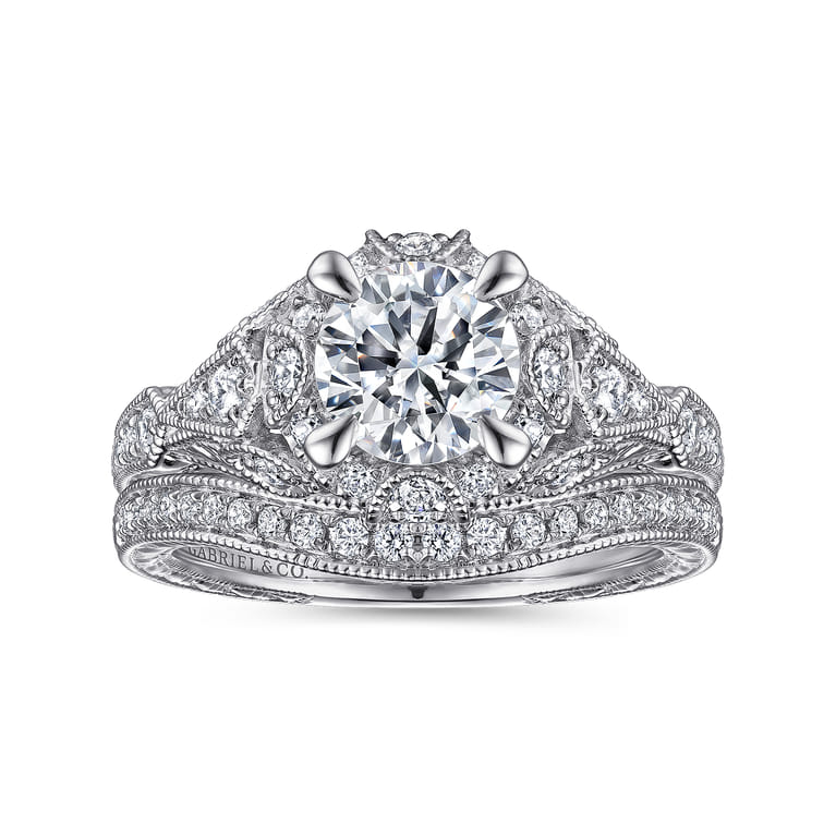 Annadale - Unique 14K White Gold Vintage Inspired Diamond Halo Engagement Ring - 0.4 ct - Shot 4