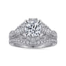 Annadale - Unique 14K White Gold Vintage Inspired Diamond Halo Engagement Ring - 0.4 ct