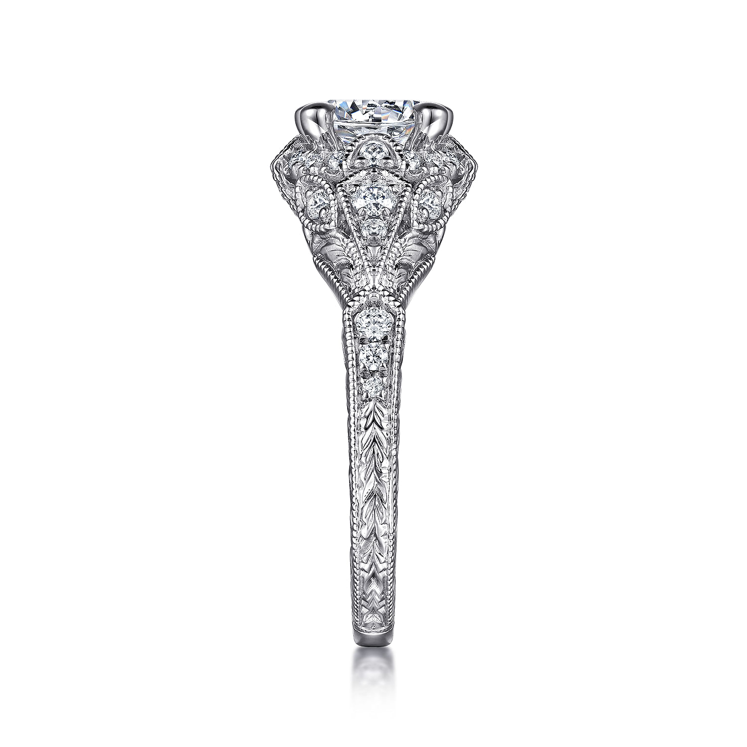 Annadale - Unique 14K White Gold Vintage Inspired Diamond Halo Engagement Ring - 0.4 ct - Shot 5