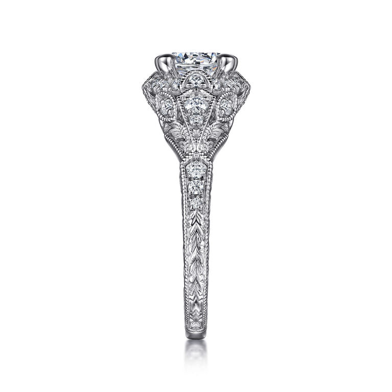 Annadale - Unique 14K White Gold Vintage Inspired Diamond Halo Engagement Ring - 0.4 ct - Shot 5