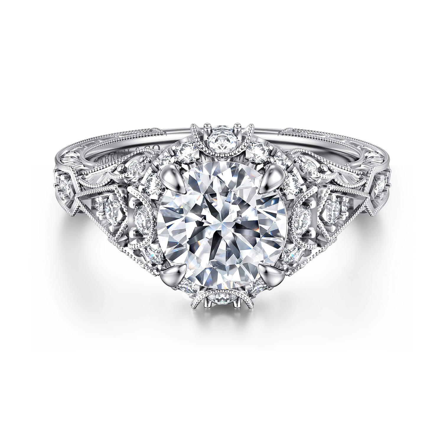 Annadale - Unique 14K White Gold Vintage Inspired Diamond Halo Engagement Ring - 0.4 ct - Shot 1