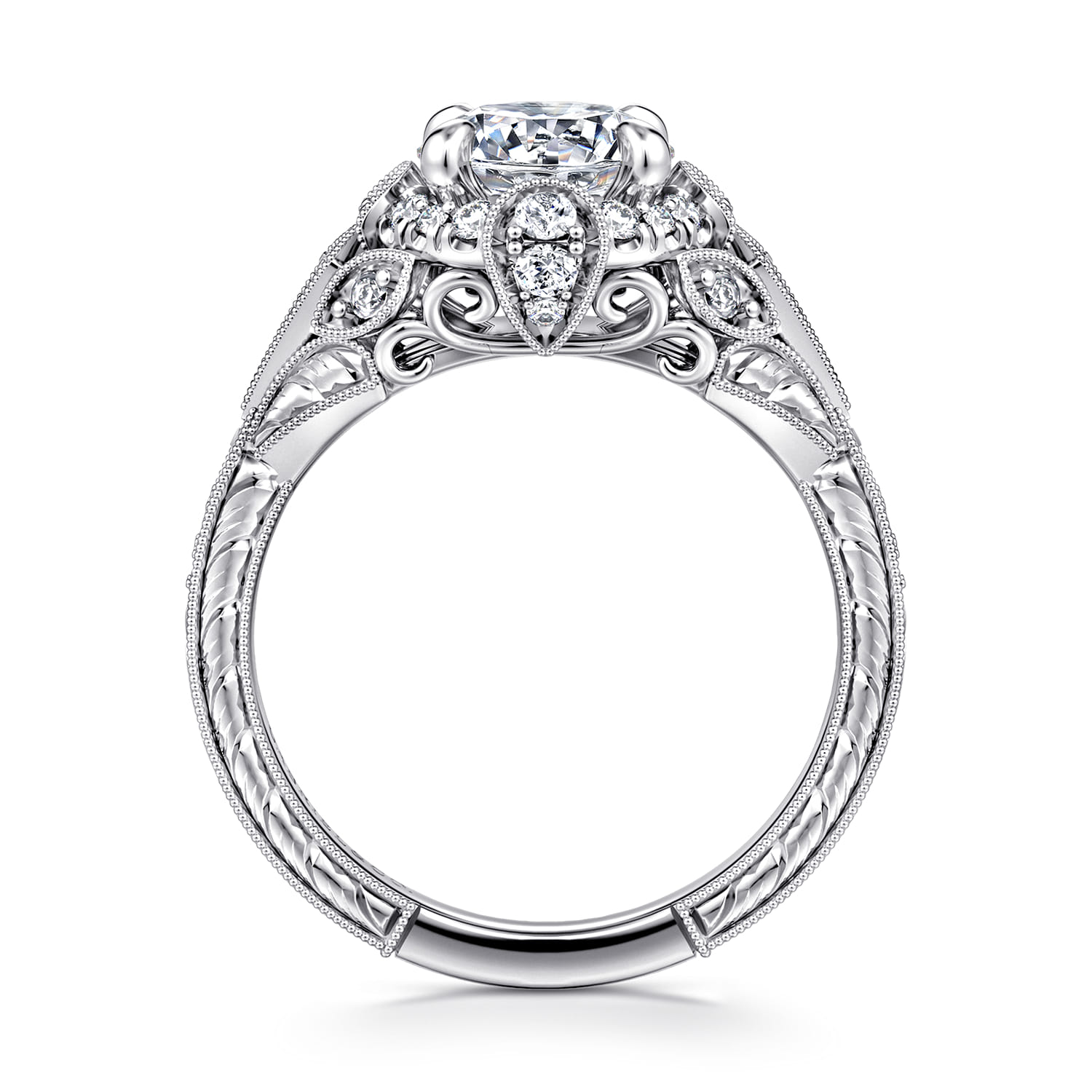 Annadale - Unique 14K White Gold Vintage Inspired Diamond Halo Engagement Ring - 0.4 ct - Shot 2