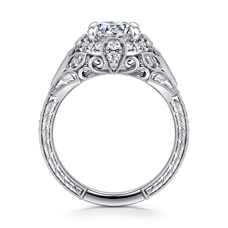 Annadale - Unique 14K White Gold Vintage Inspired Diamond Halo Engagement Ring - 0.4 ct - Shot 2