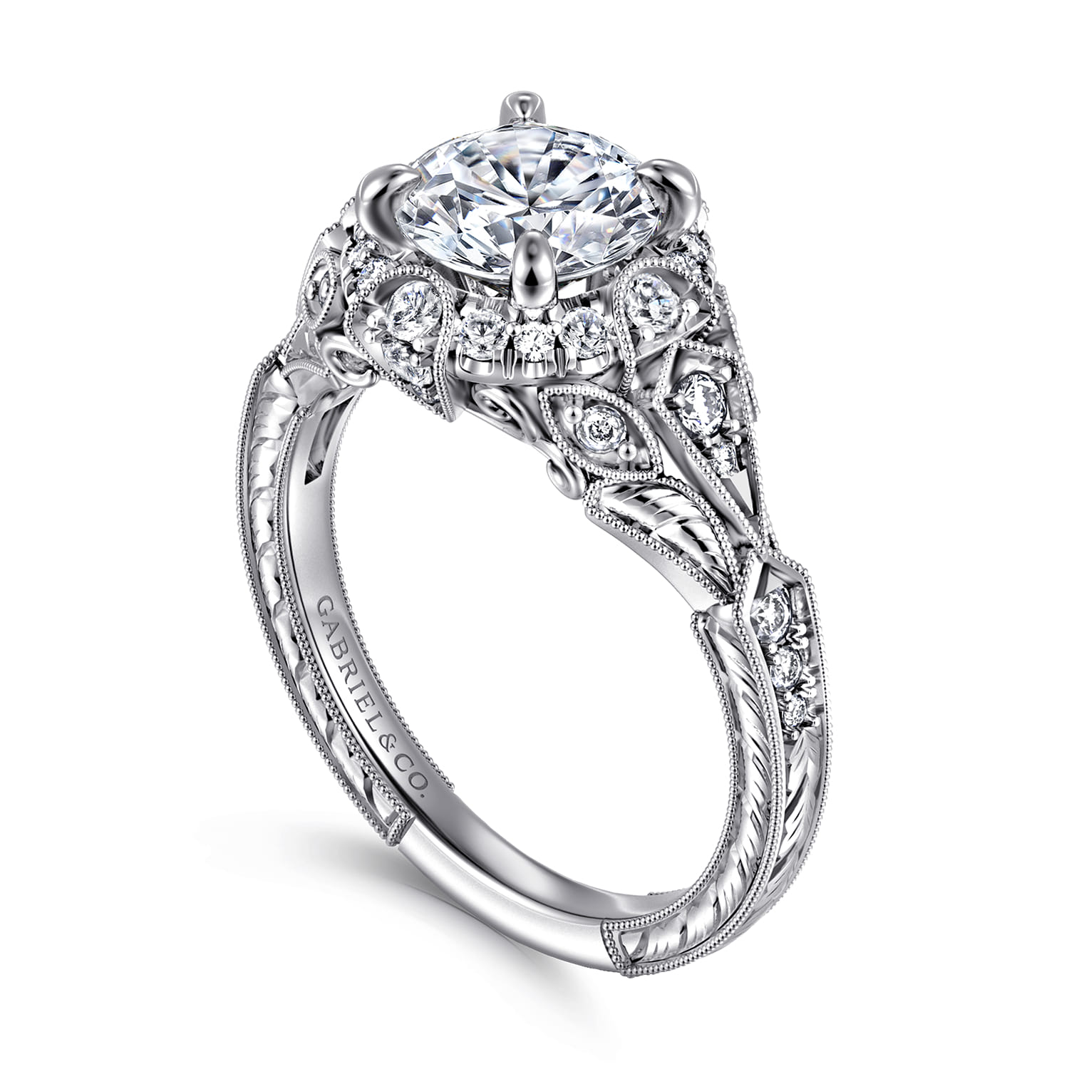Annadale - Unique 14K White Gold Vintage Inspired Diamond Halo Engagement Ring - 0.4 ct - Shot 3