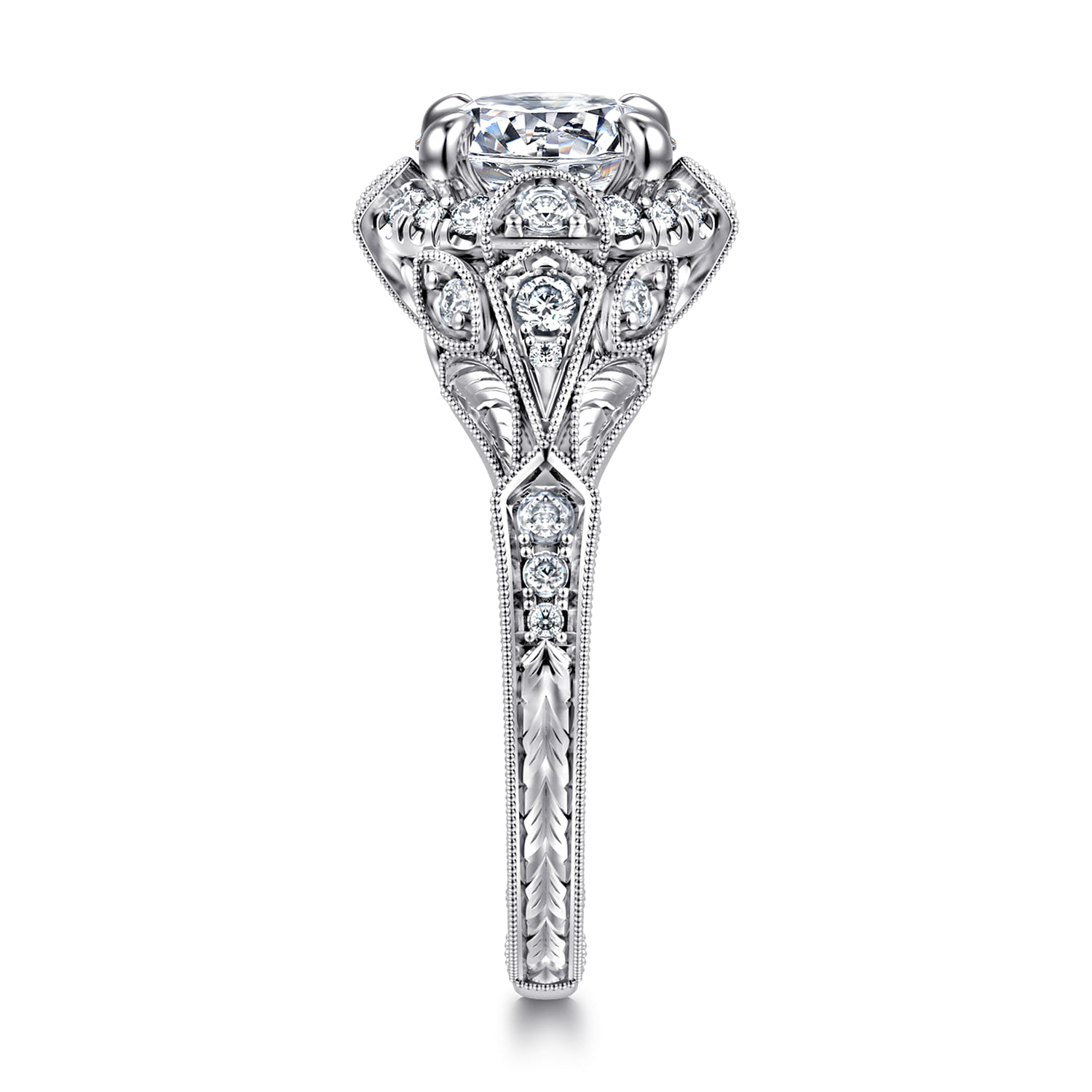Annadale - Unique 14K White Gold Vintage Inspired Diamond Halo Engagement Ring - 0.4 ct - Shot 4
