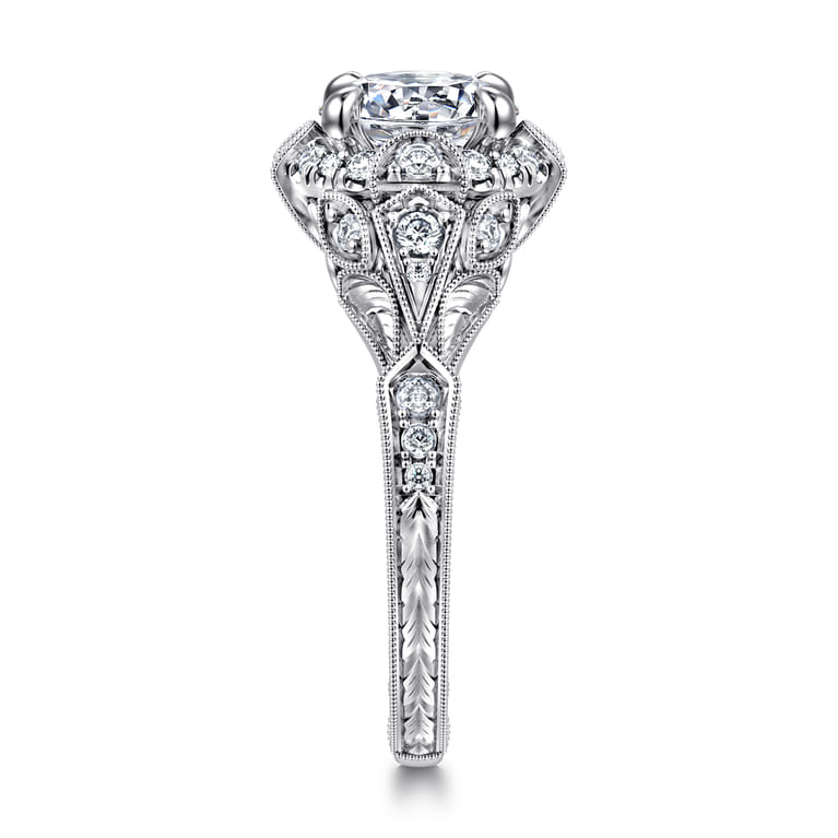 Annadale - Unique 14K White Gold Vintage Inspired Diamond Halo Engagement Ring - 0.4 ct - Shot 4