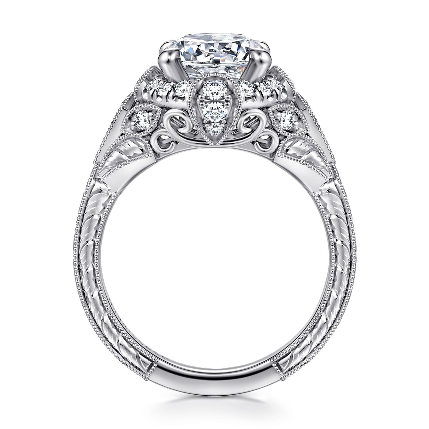 Annadale - Unique 14K White Gold Vintage Inspired Diamond Halo Engagement Ring - 0.45 ct - Shot 2