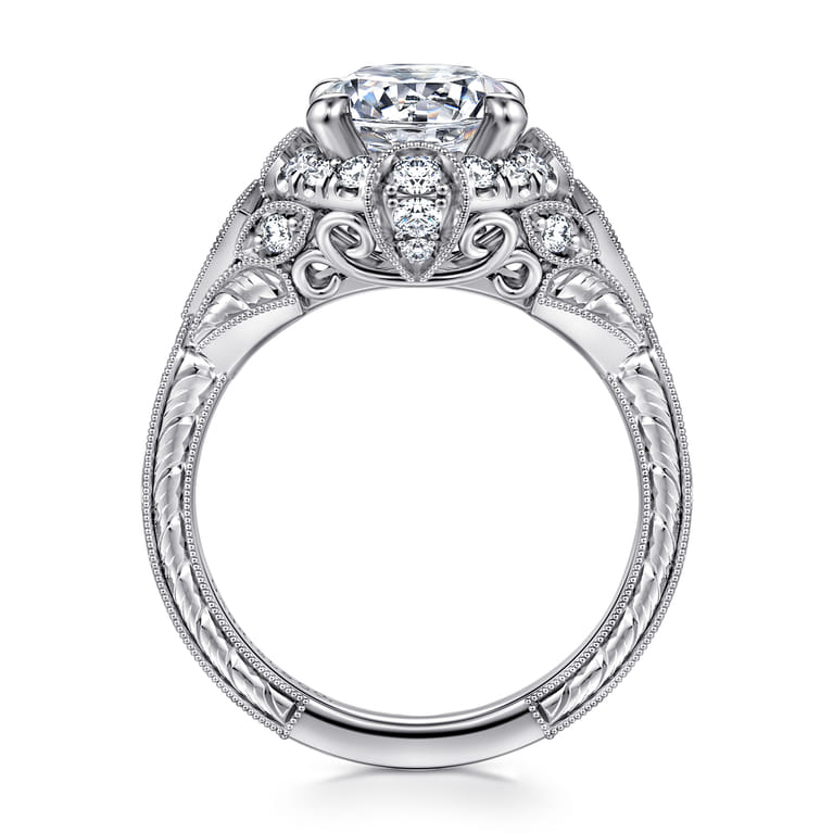Annadale - Unique 14K White Gold Vintage Inspired Diamond Halo Engagement Ring - 0.45 ct - Shot 2