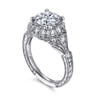 Annadale - Unique 14K White Gold Vintage Inspired Diamond Halo Engagement Ring - 0.45 ct