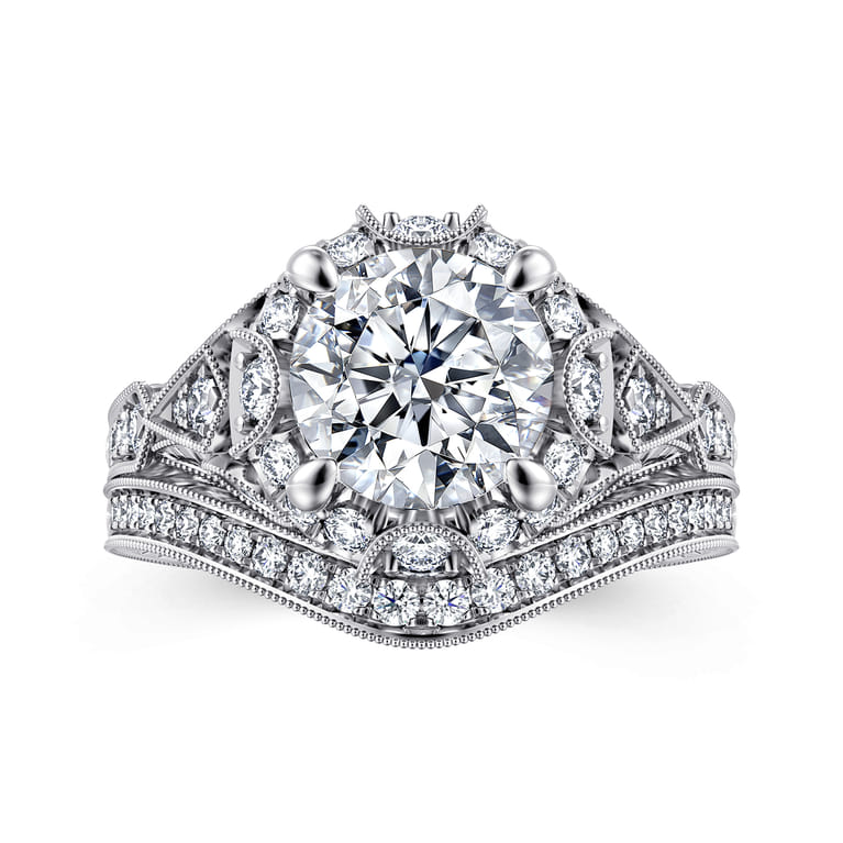 Annadale - Unique 14K White Gold Vintage Inspired Diamond Halo Engagement Ring - 0.45 ct - Shot 4