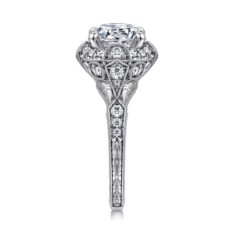 Annadale - Unique 14K White Gold Vintage Inspired Diamond Halo Engagement Ring - 0.45 ct - Shot 5