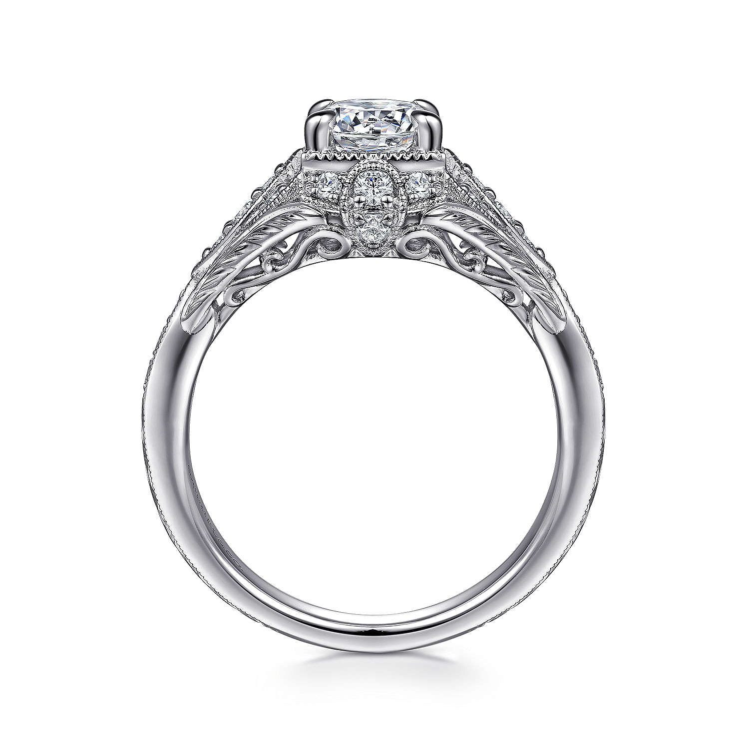 Windsor - Unique 14K White Gold Vintage Inspired Diamond Halo Engagement Ring - 0.27 ct - Shot 2