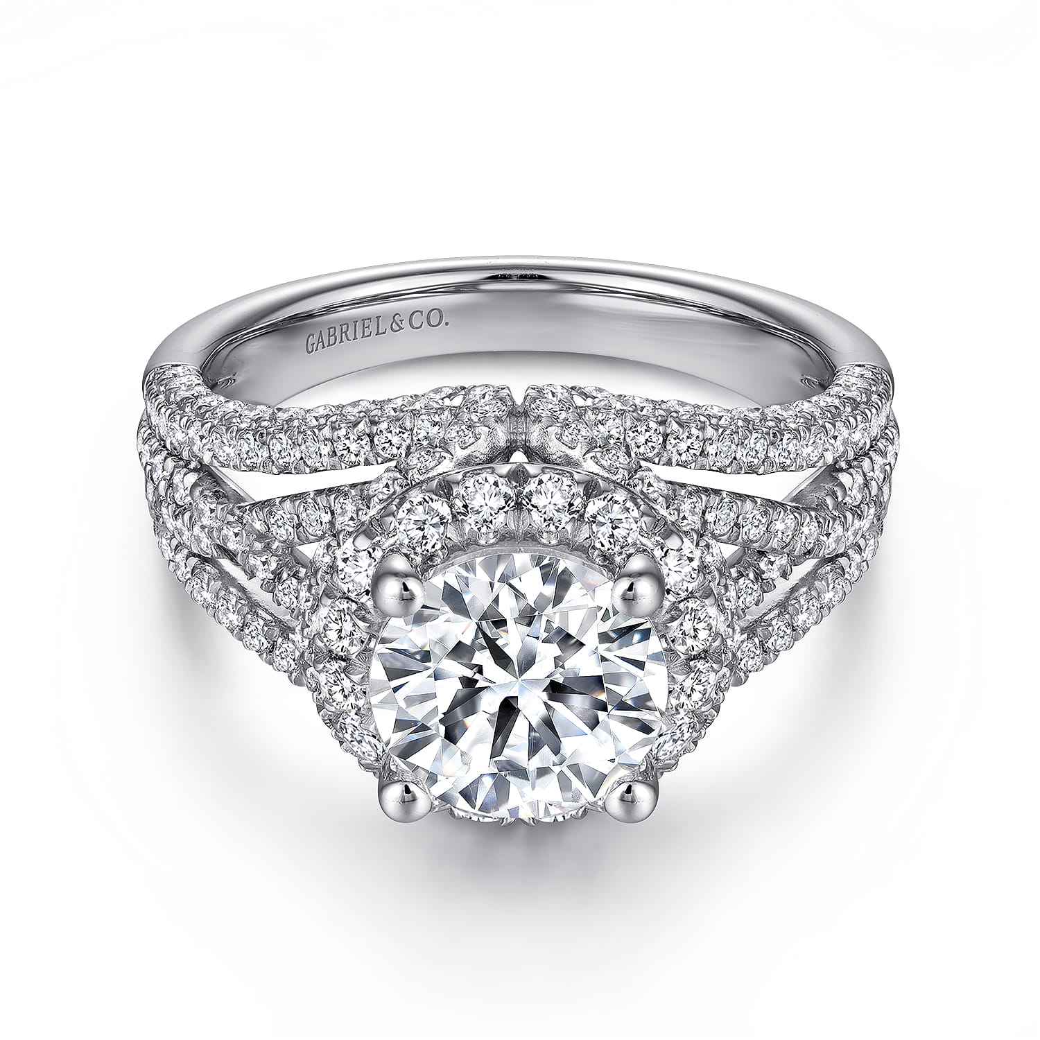 Delicacy - 14K White Gold Round Halo Diamond Engagement Ring - 1.05 ct - Shot 1
